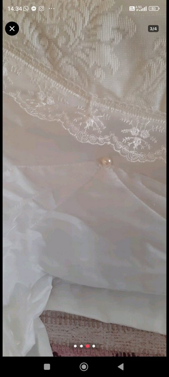 İşlemeli Beyaz Parlak Yatak Örtüsü - Görsel 3