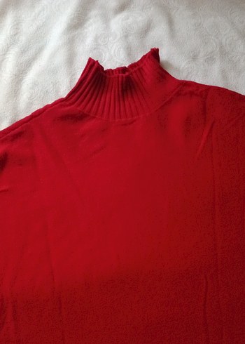 Kırmızı Boğazlı Salaş Kadın Kazak - Görsel 2