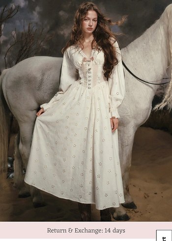 Dantel Detaylı Bohem Uzun Beyaz Elbise - Görsel 2