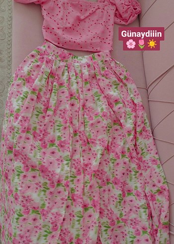 Koton Pembe Mini Straplez Bağcıklı Crop Top ve etek