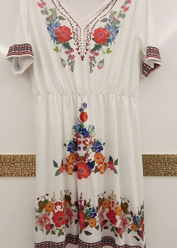 Nakışlı Bohem Uzun Beyaz Elbise - Görsel 6