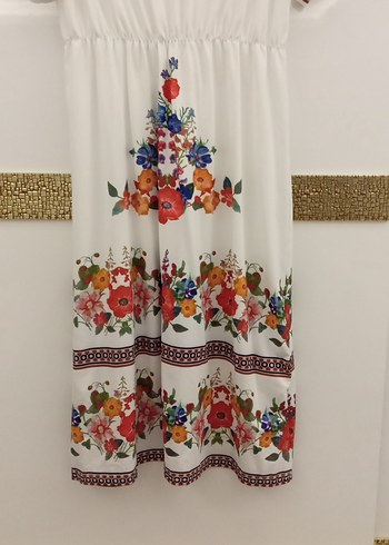 Nakışlı Bohem Uzun Beyaz Elbise - Görsel 5