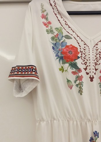 Nakışlı Bohem Uzun Beyaz Elbise - Görsel 3