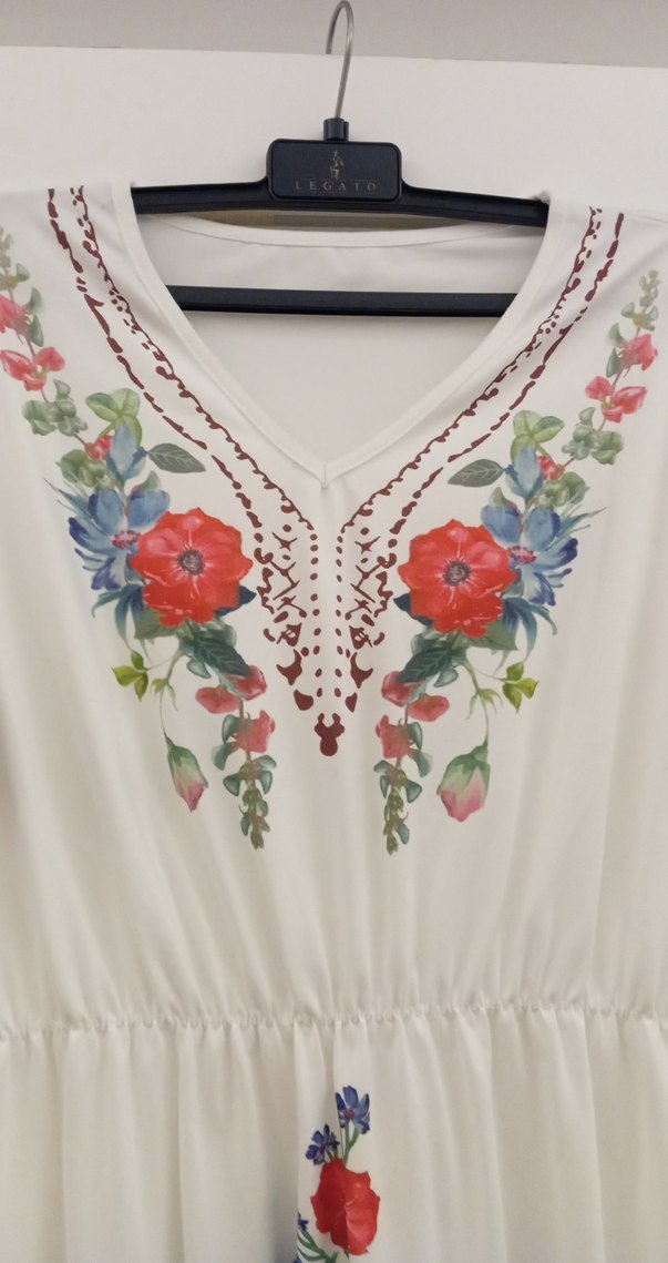 Nakışlı Bohem Uzun Beyaz Elbise - Görsel 2