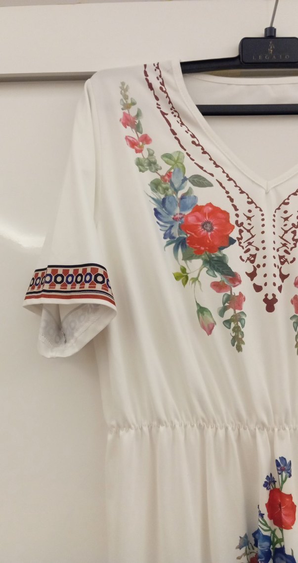 Nakışlı Bohem Uzun Beyaz Elbise - Görsel 3