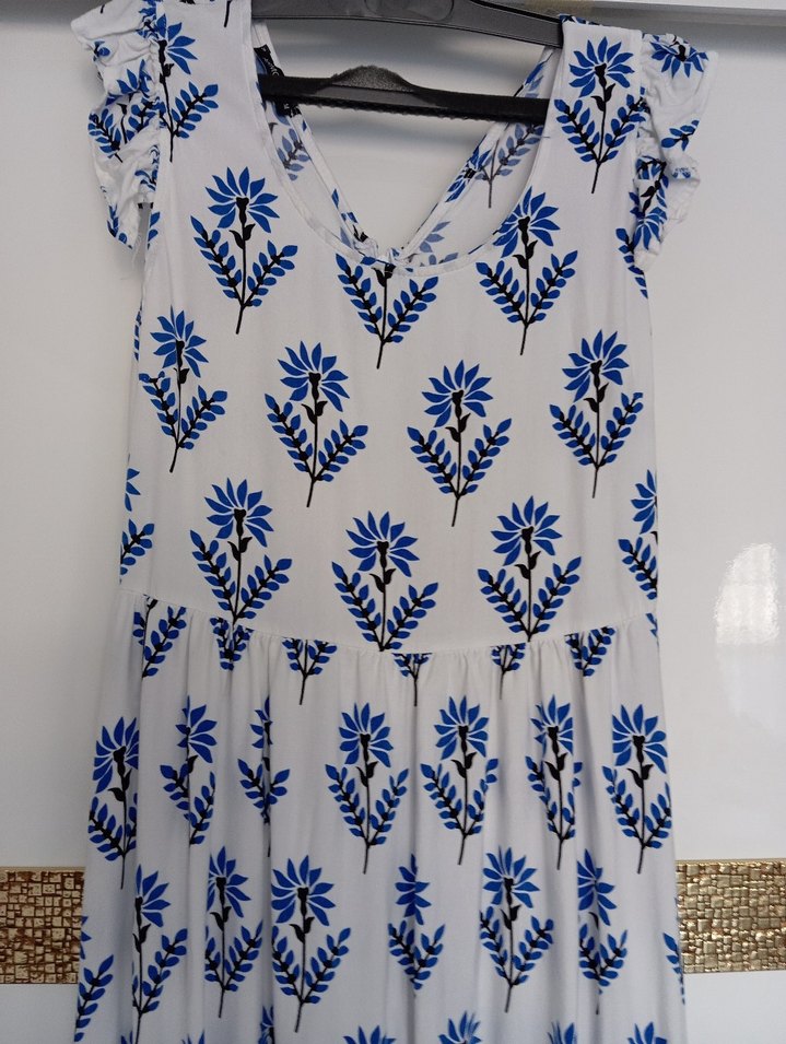 Mavi Desenli Bohem Uzun Elbise - Görsel 2