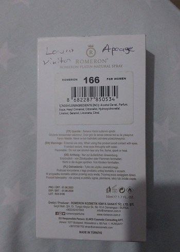 Louis Vuitton Romeron Platin Kadın Parfümü 50 ml