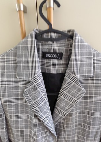 s Beden Gri Ekose Desenli Düğmeli Kadın Blazer Ceket