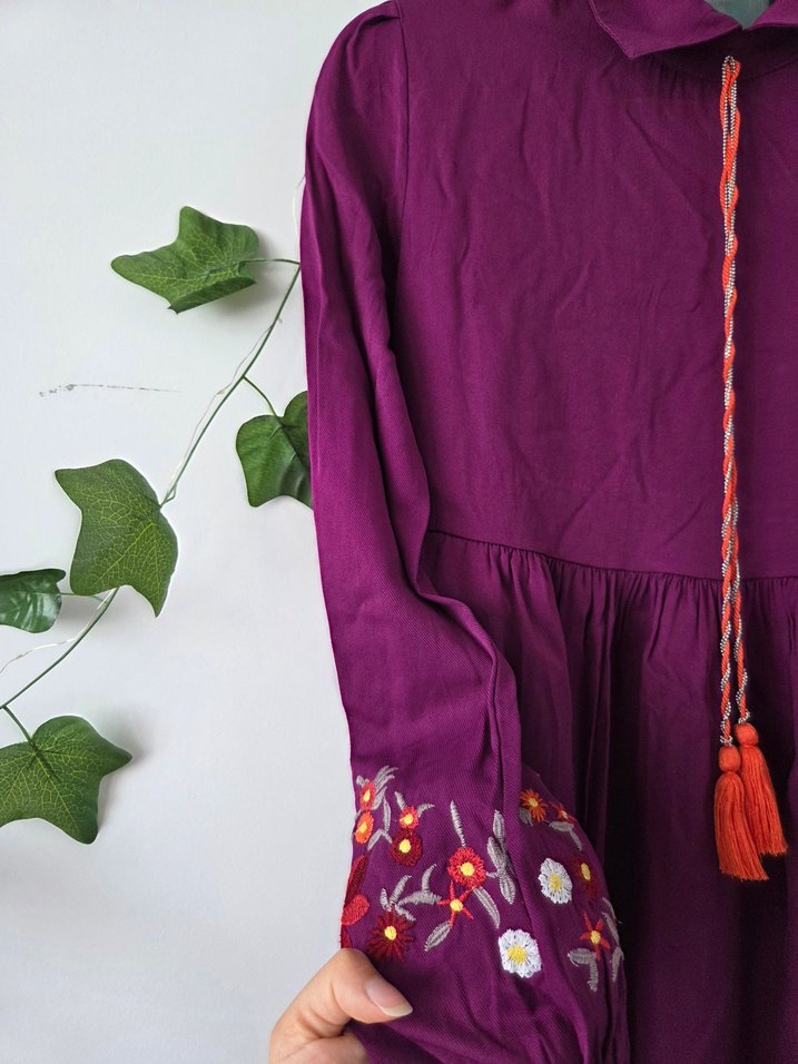 Bohem Mor Nakışlı Uzun Elbise - Görsel 2