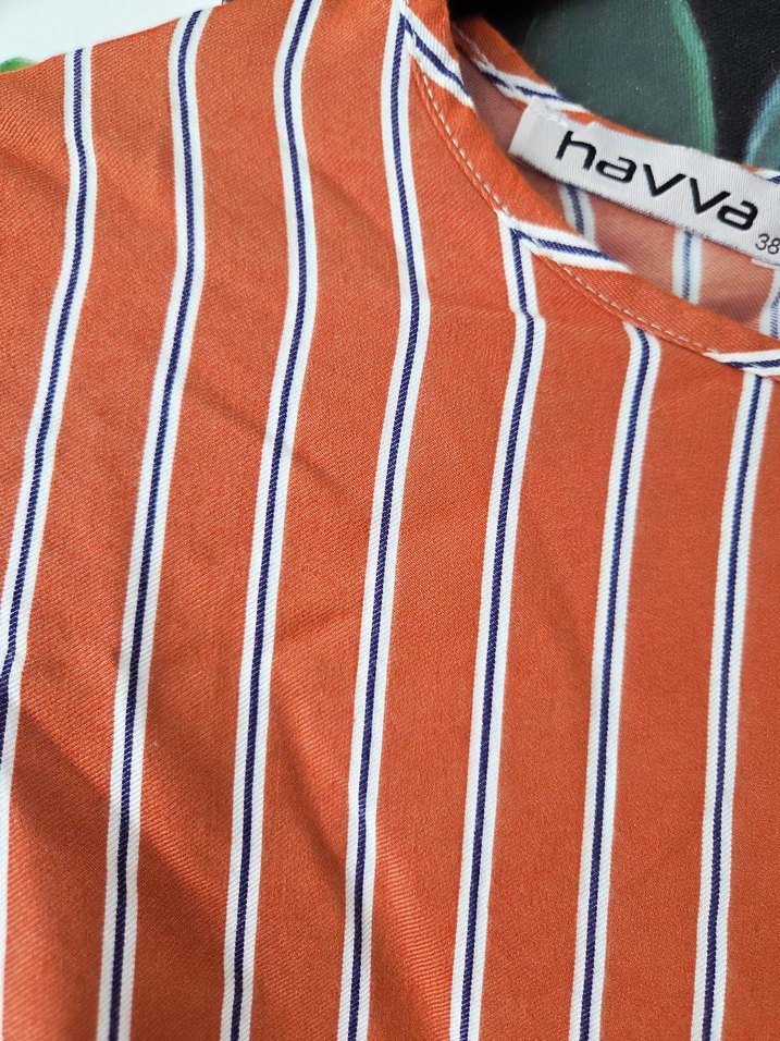 Turuncu Çizgili Pilili Uzun Kollu Tunik - Görsel 3