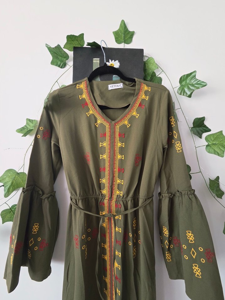 Drapeli Nakışlı Kadın Uzun Elbise - Görsel 2