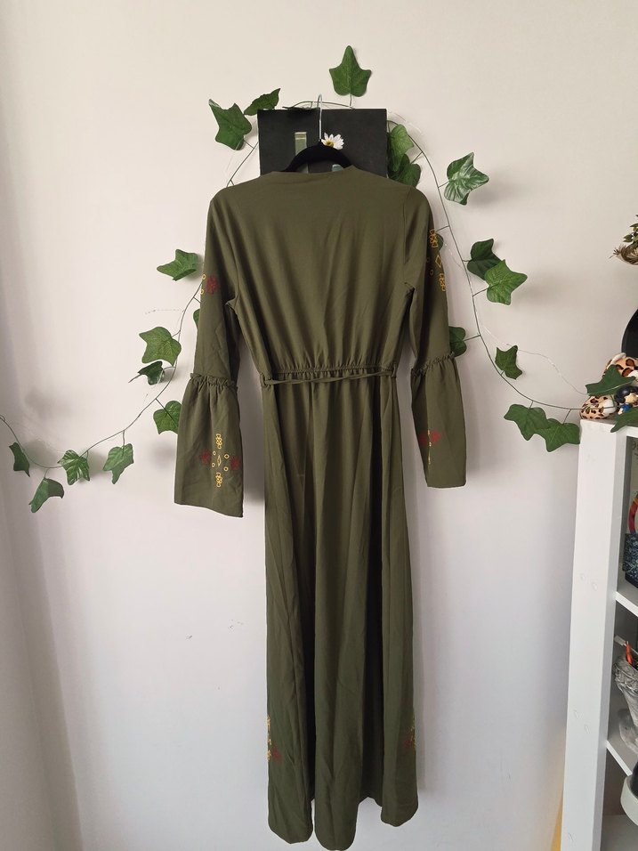 Drapeli Nakışlı Kadın Uzun Elbise - Görsel 3