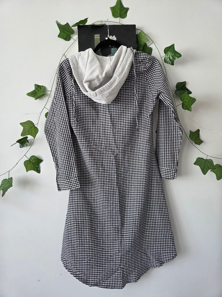 Düğmeli Gri Ekose Bluz - Görsel 3