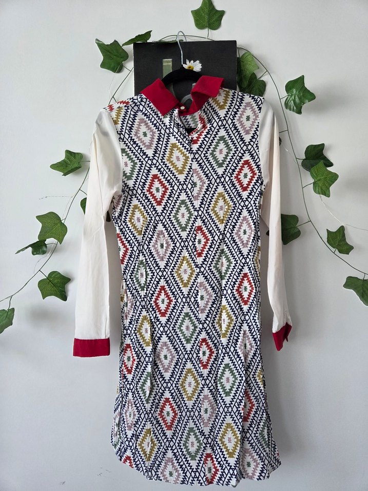 Bohem Desenli Triko Midi Tunik - Görsel 3