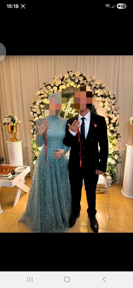 Nakışlı, Uzun Kollu, Yüksek Yakalı Kadın Haki Abiye - Görsel 3