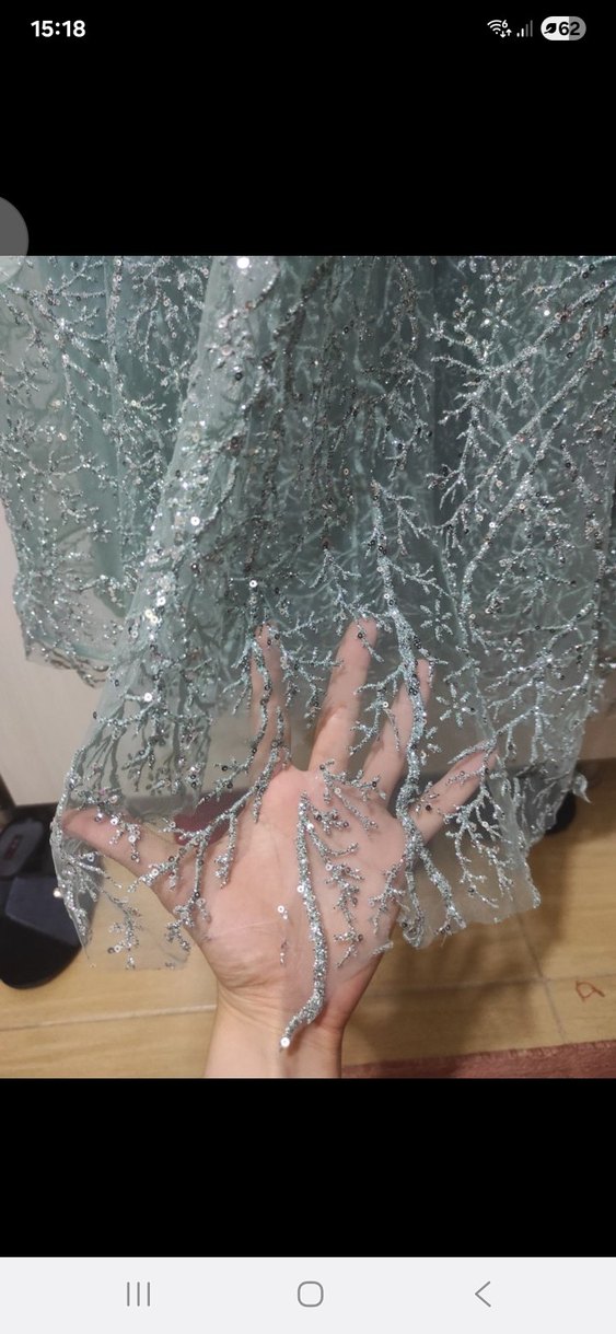 Nakışlı, Uzun Kollu, Yüksek Yakalı Kadın Haki Abiye - Görsel 4