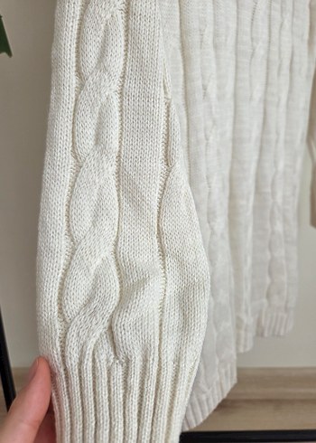 Örgü Beyaz Uzun Kollu Salaş Kadın Kazak - Görsel 3