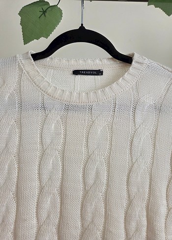 Örgü Beyaz Uzun Kollu Salaş Kadın Kazak - Görsel 2