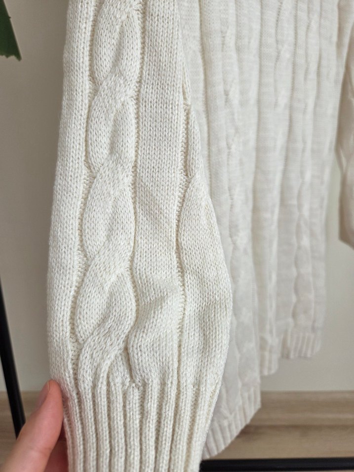 Örgü Beyaz Uzun Kollu Salaş Kadın Kazak - Görsel 3