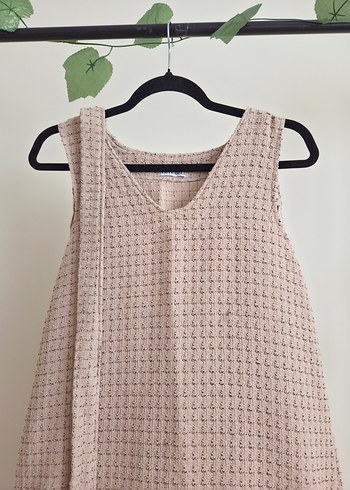 Bej Kolsuz Uzun Dokuma Elbise - Görsel 2