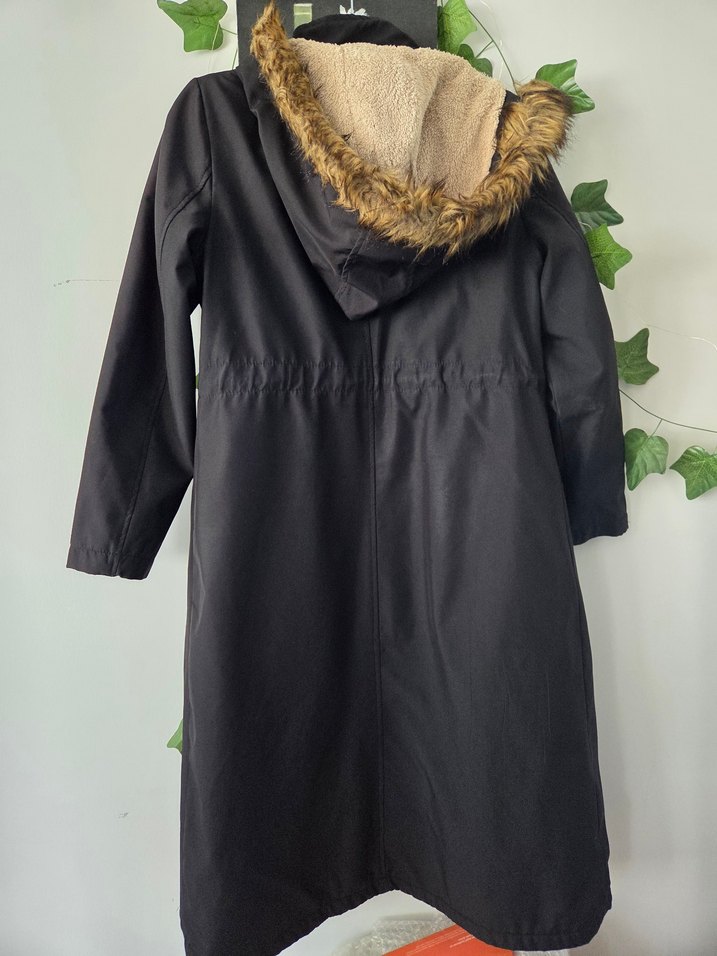 Siyah, Kürklü, Rahat Kesim Kaban - Görsel 3