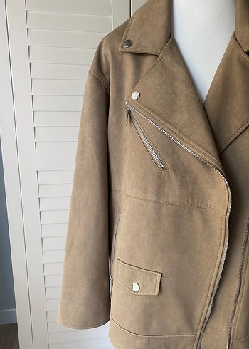 Bej Süet Biker Kadın Deri Ceket - Görsel 3