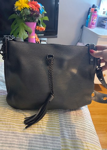 DSN Gümüş Deri Tokalı Kadın Çanta - Görsel 2