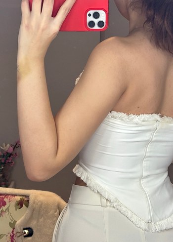 Beyaz Fırfırlı Straplez Mini Bustiyer - Görsel 4