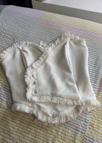 Beyaz Fırfırlı Straplez Mini Bustiyer - Görsel 5