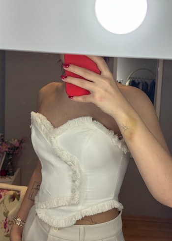 Beyaz Fırfırlı Straplez Mini Bustiyer - Görsel 2