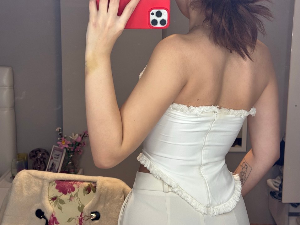 Beyaz Fırfırlı Straplez Mini Bustiyer - Görsel 4