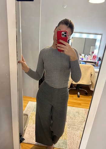 Gri Triko Kadın Kumaş Pantolon - Görsel 3