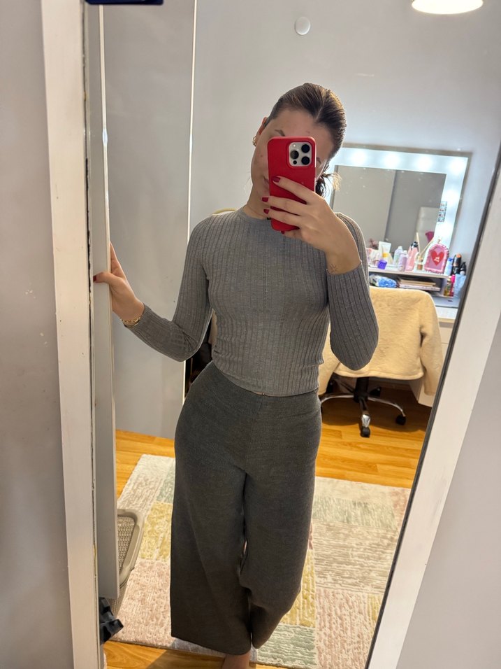 Gri Triko Kadın Kumaş Pantolon - Görsel 3