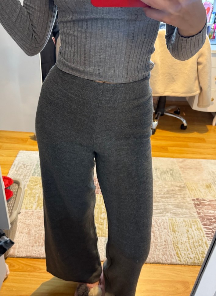 Gri Triko Kadın Kumaş Pantolon - Görsel 2