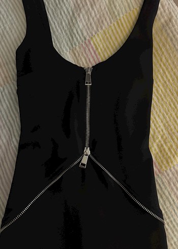 Zara Fermuar Detaylı Siyah Mini Elbise - Görsel 2