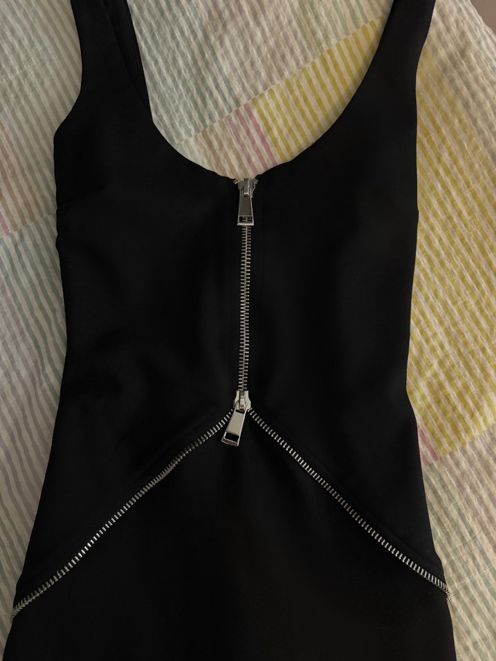 Zara Fermuar Detaylı Siyah Mini Elbise - Görsel 2