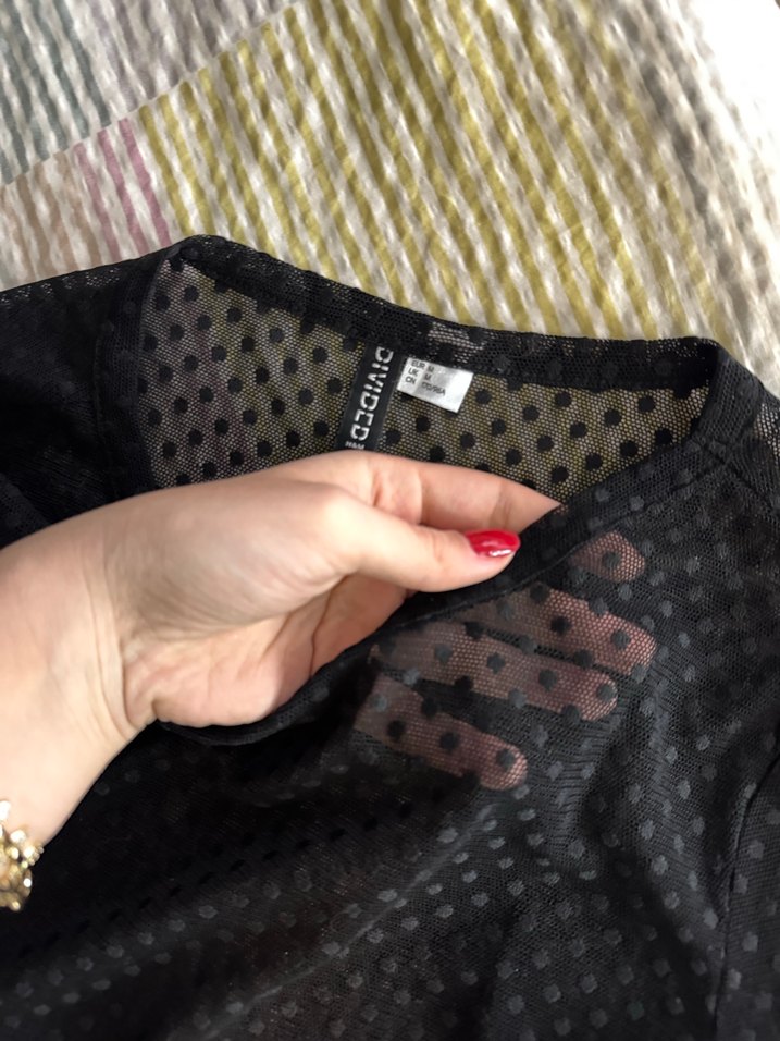 Siyah Puantiyeli Transparan Kadın Bluz - Görsel 3