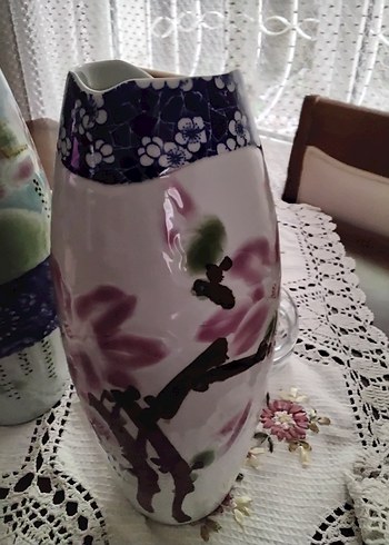 Koyu Mor Çiçek Desenli Vazo - Görsel 6