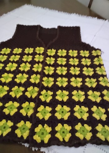 Bohem Tarzı Örme Kahverengi Kadın Yelek - Görsel 2