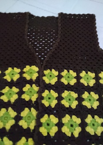 Bohem Tarzı Örme Kahverengi Kadın Yelek - Görsel 3