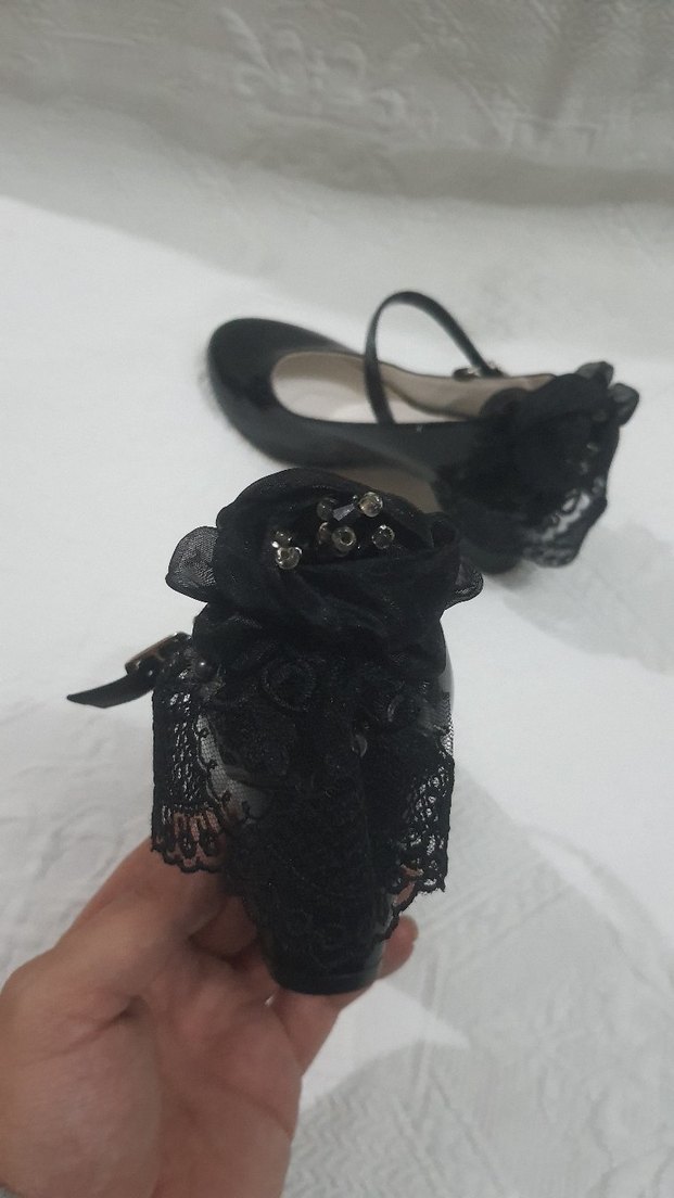 Siyah Stiletto Topuklu Gotik Çocuk Ayakkabı - Görsel 2