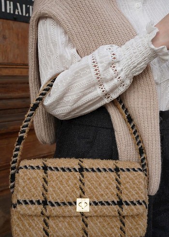 Anine Bing Kahverengi Kareli Tokalı Kadın Çanta - Görsel 6