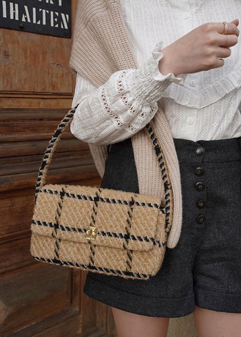 Anine Bing Kahverengi Kareli Tokalı Kadın Çanta - Görsel 3