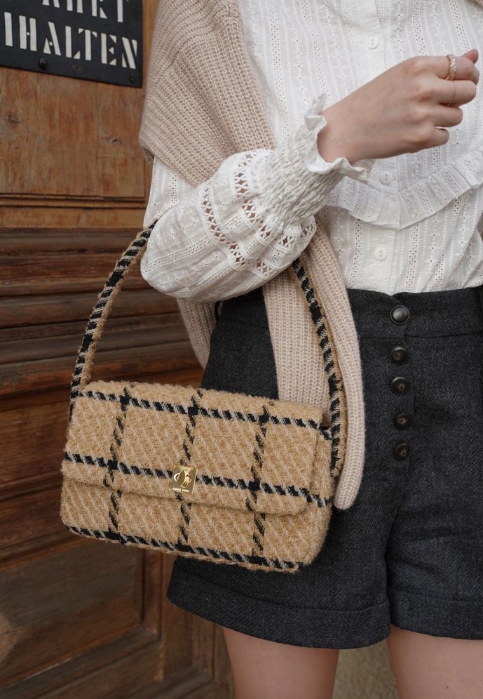 Anine Bing Kahverengi Kareli Tokalı Kadın Çanta - Görsel 3