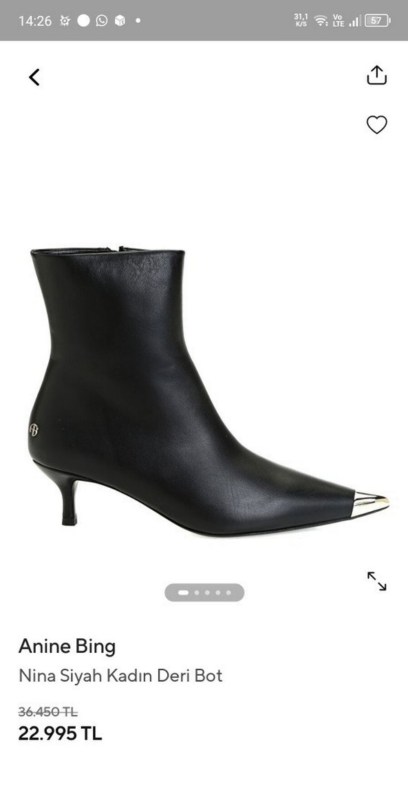Anine Bing Siyah Deri Stiletto Topuklu Bot - Görsel 2