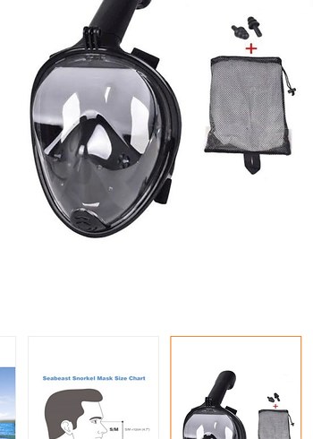 Siyah Tam Yüz Dalış Maskesi Velcro Kayışlı - Görsel 2