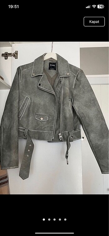 Bershka haki deri ceket mont