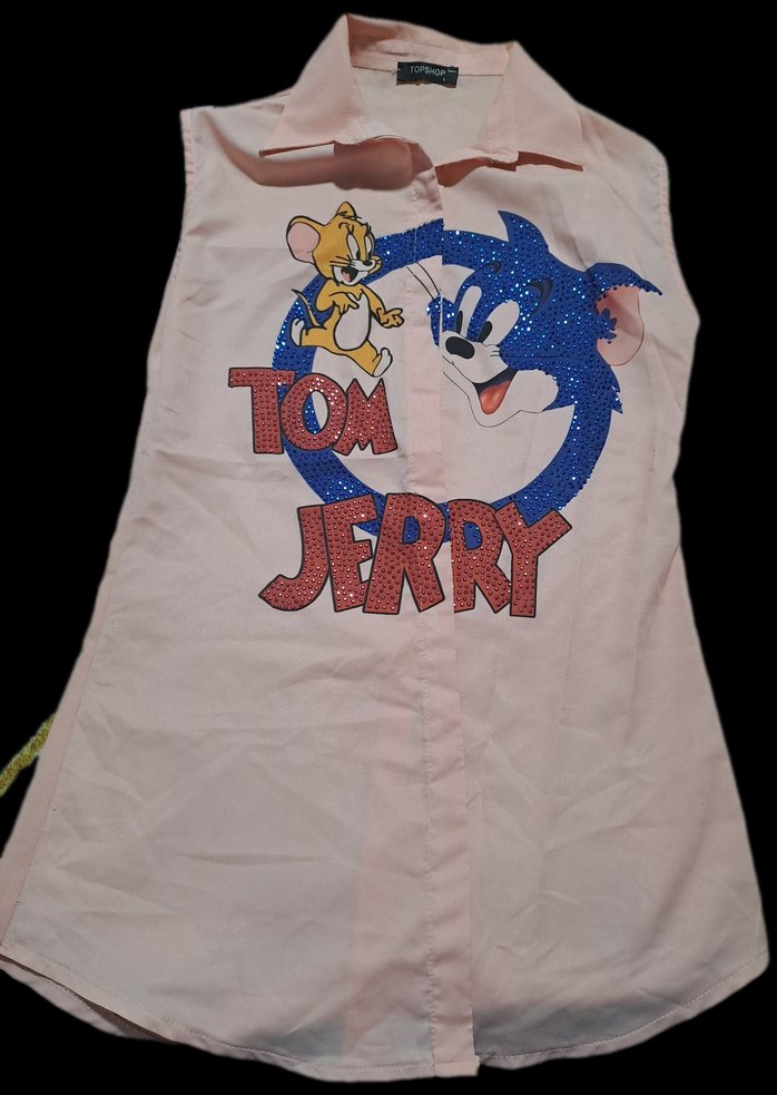 Pembe Payetli Tom ve Jerry gömlek - Görsel 2