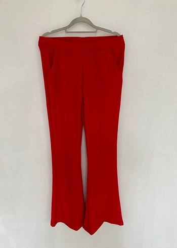Kırmızı Pilili Midi Kadın İspanyol paça Pantolon