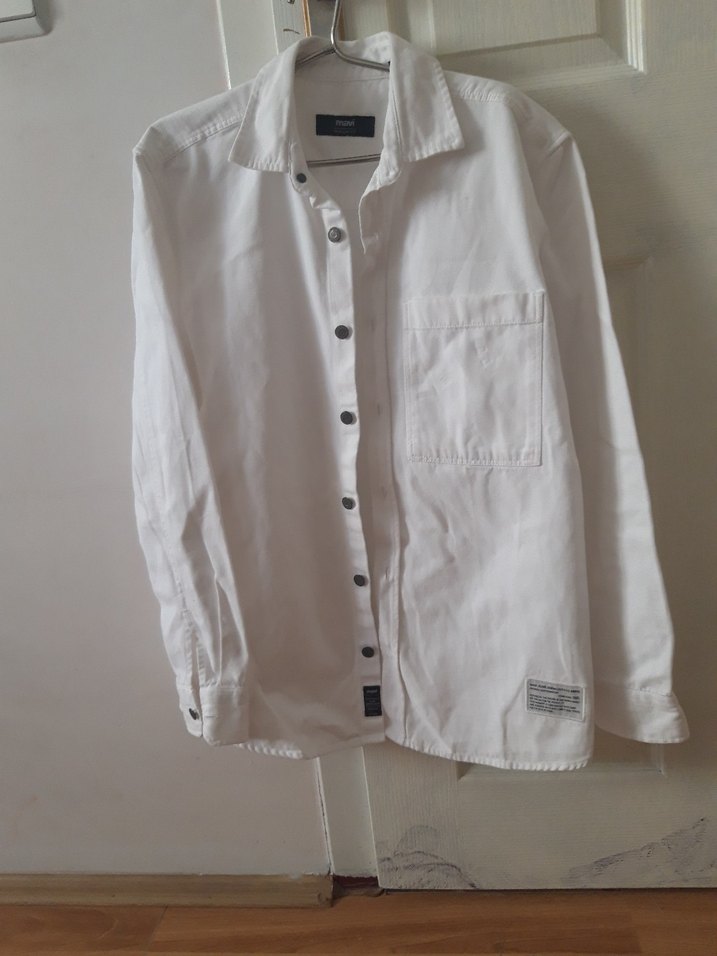 Düğmeli Beyaz Keten Erkek Gömlek - Görsel 2